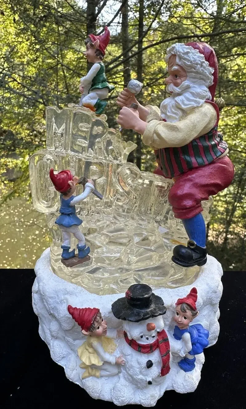 Vintage 1990s MERRY CHRISTMAS ICE SCULPTURE Vintage Santa Claus Lights Up -S53